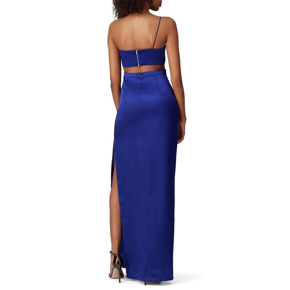 Aidan by Aidan Mattox Satin Dress One Shoulder Cutout Maxi Gown Royal Blue 2 - Picture 3 of 9
